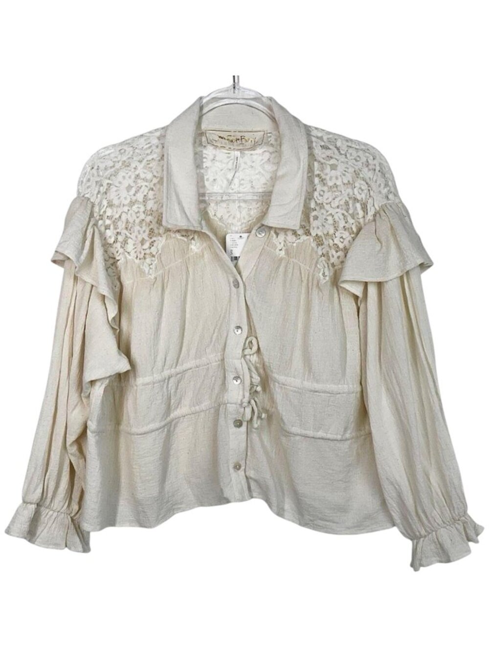 Jen’s Pirate Booty Natural Kiedis Peasant Boho Long Sleeve Top Small New